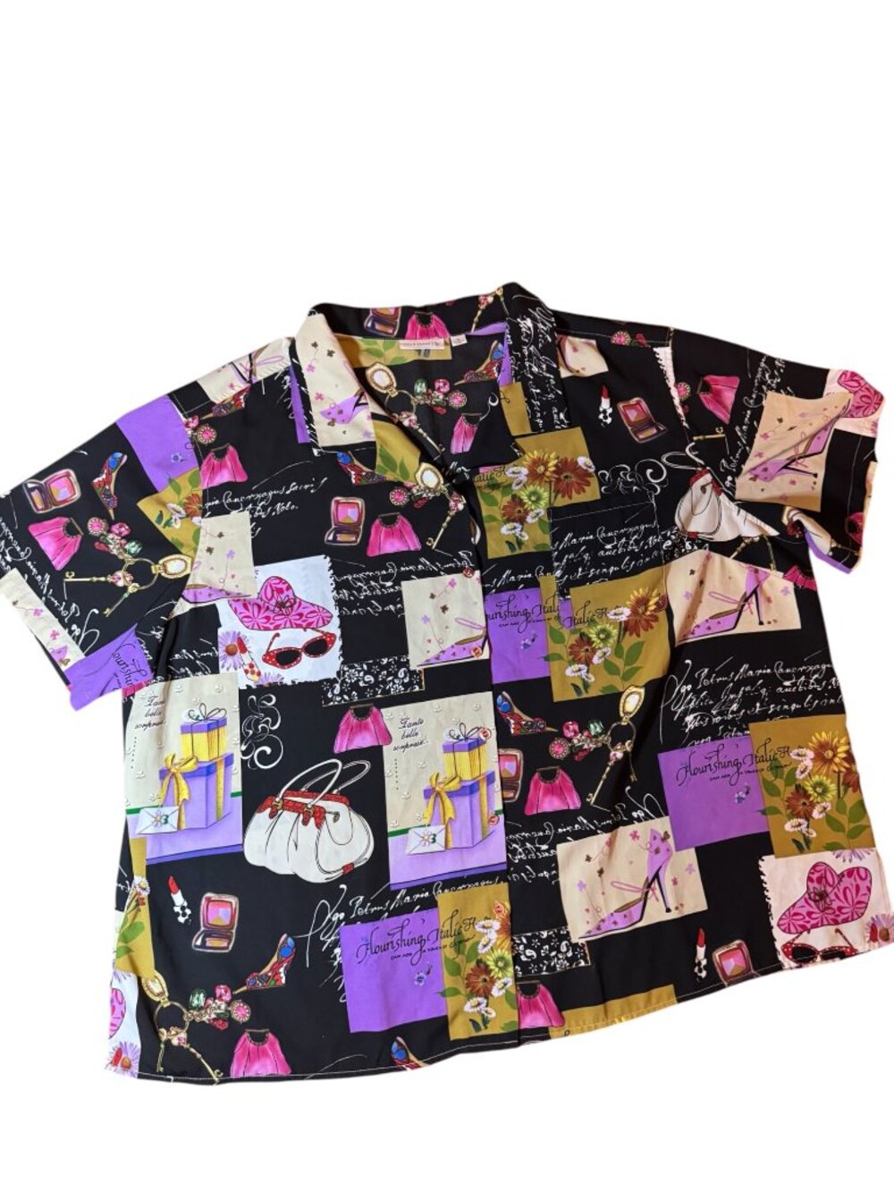 Susan Graver Art to Wear Blouse Women’s 3X Handbag Shoe Lipstick Print Plus EUC
